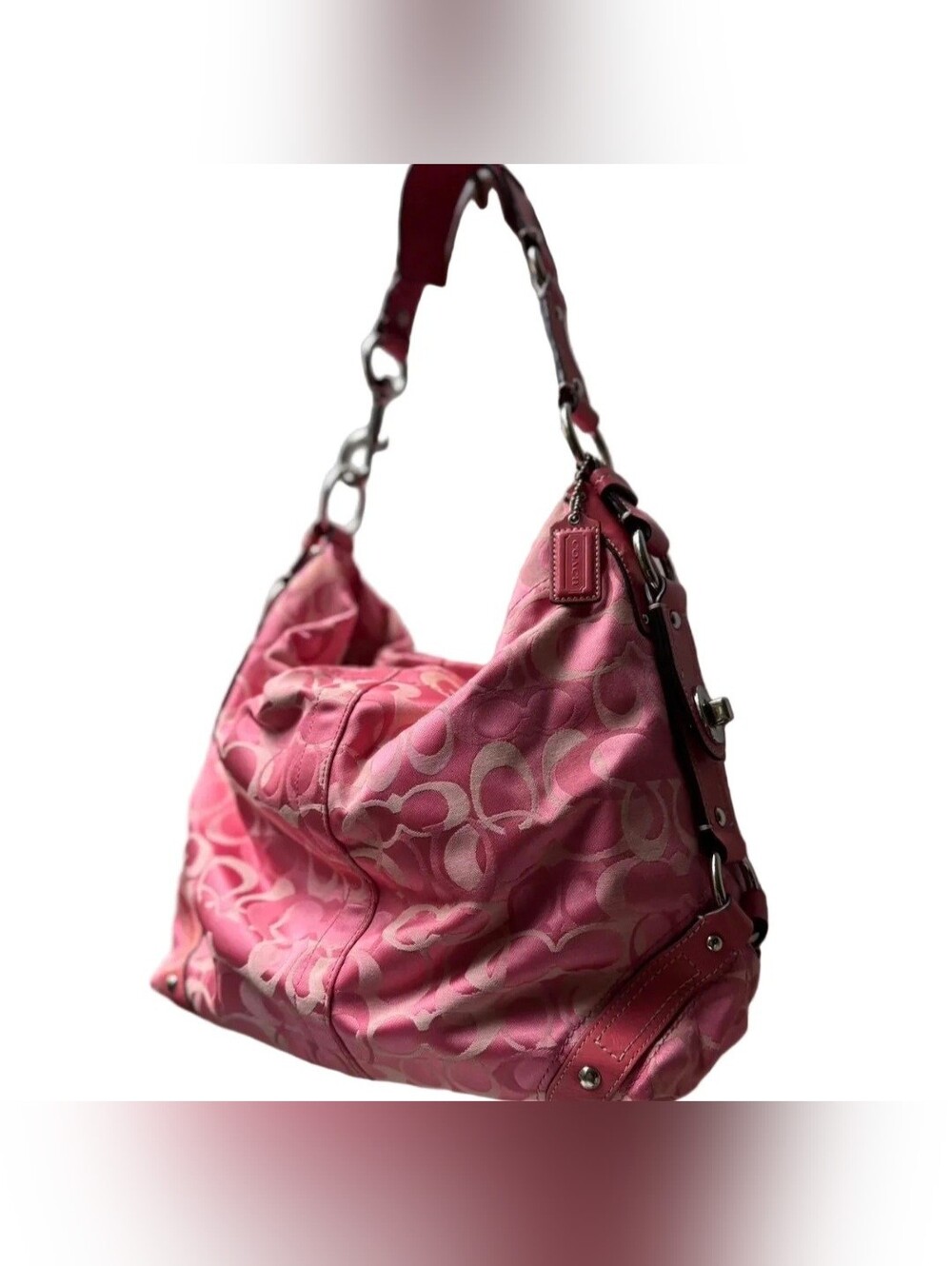 Coach Pink Signature Fabric Carly Hobo Shoulder Bag PINK Y2K Authentic